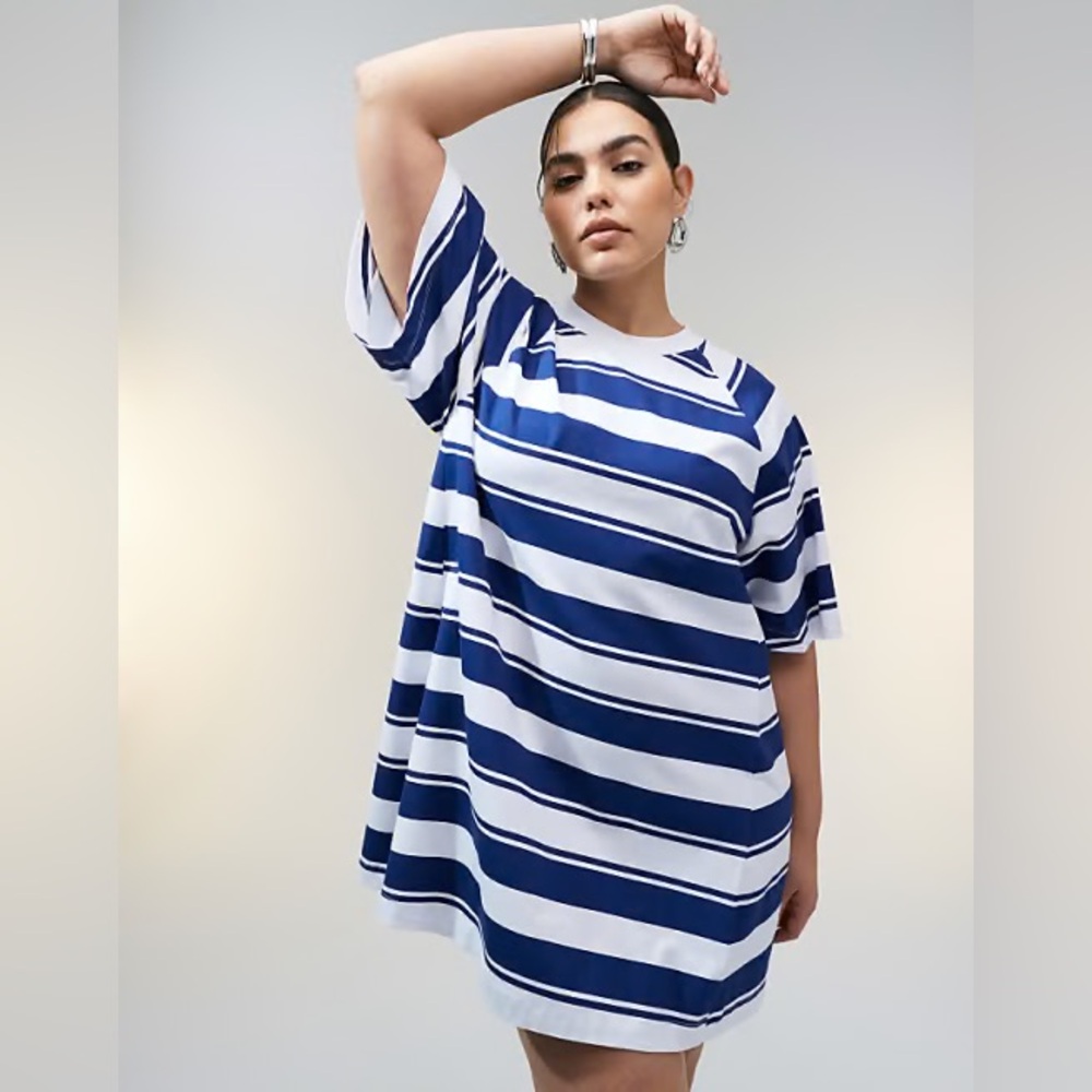 ASOS DESIGN Curve t-shirt striped mini swing dress